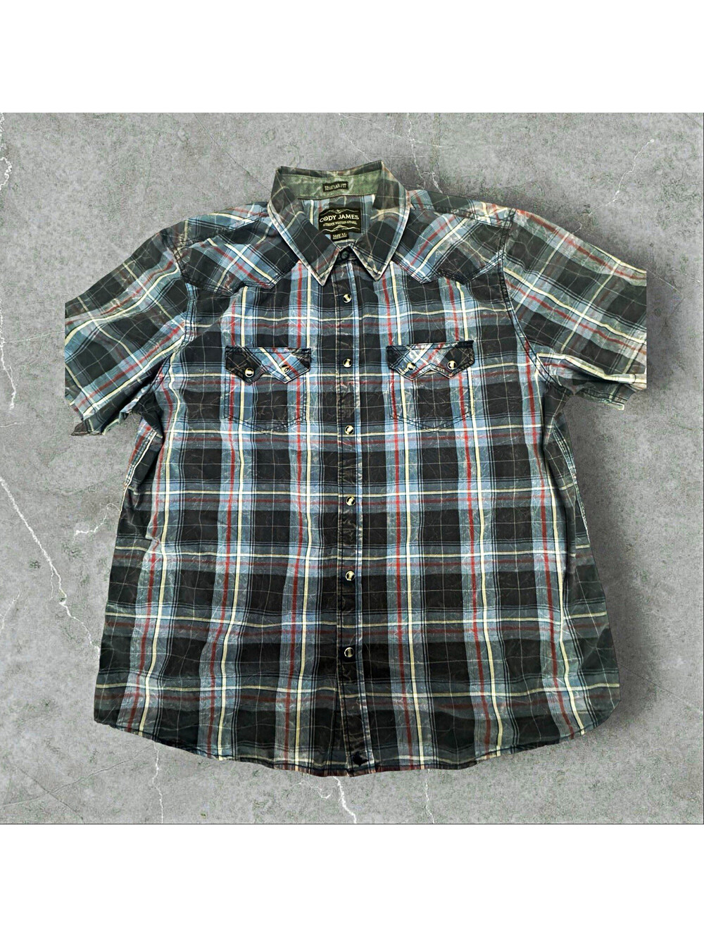 Cody James Men's Plaid Short Sleeve Western Button-Up Shirt w/ Pockets XL